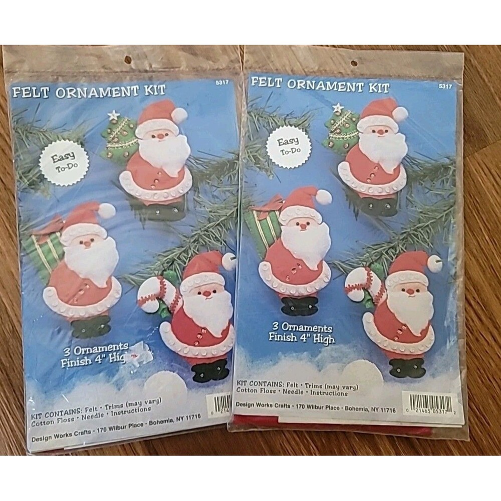 2 Packs Sealed Santa Christmas Felt Ornament Embroidery Kit Design Works #5317